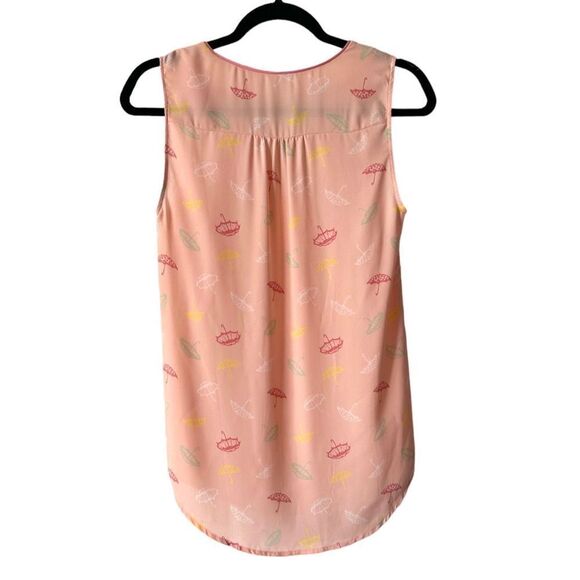 ModCloth Women’s Sleeveless V-Neck Umbrella Print Top Peach Size Small - Picture 3 of 6